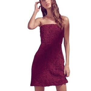 Storia Textured Floral Mini Dress Strapless Bodycon Maroon L